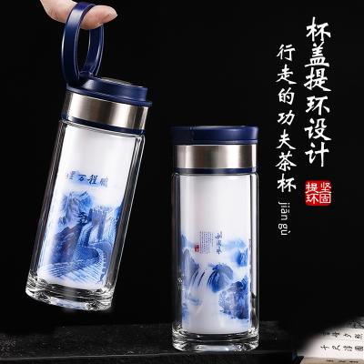中国风双层白玉厚底瓷玻璃杯